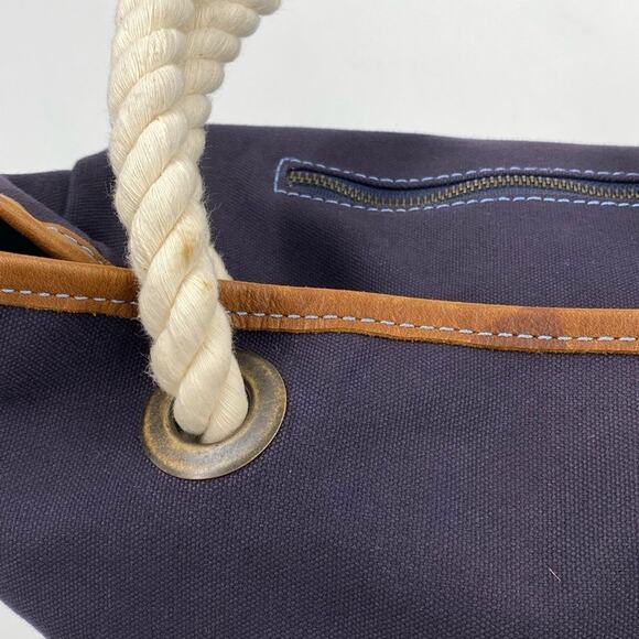 Ernest Alexander Navy Canvas Large Tote Bag Leather Rope Handles made in USA - Picture 7 of 11